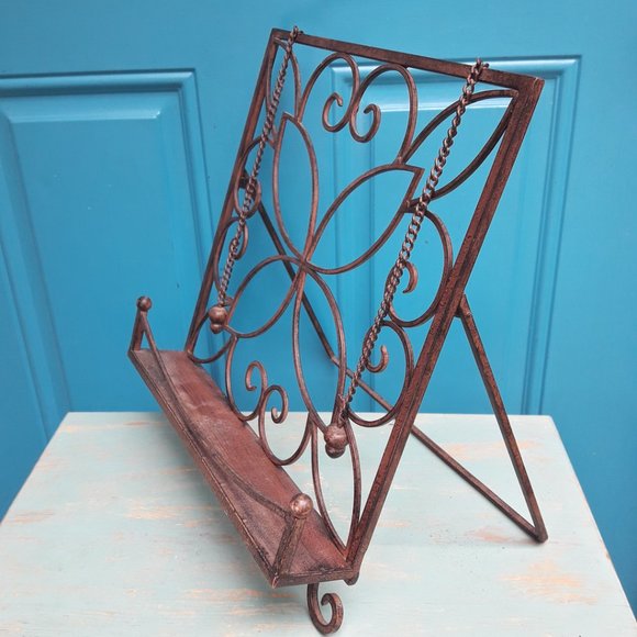 Metal Cook Book Display Stand Kickstand Page Holder Chain with Weights Vintage - Picture 9 of 12